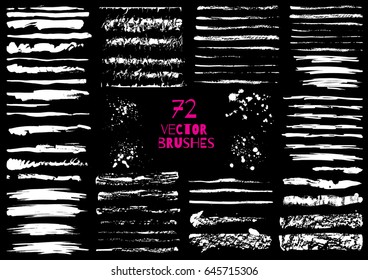 Set of different grunge brush strokes. Variety abstract paint stripes. Distressed banners. Isolated paint brush set. Dry borders. Watercolor halftone lines pack.
