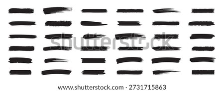 Set of different grunge brush strokes. Straight line vector brush strokes. Brush strokes, black ink lines, vector abstract set with paint brush grunge texture on white background.