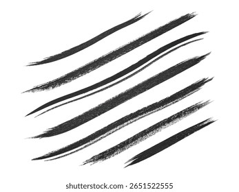 Set van verschillende grunge stijl verf en inkt penseelstreken in zwarte kleur. Handgetekende getextureerde lijnelementen voor abstract ontwerp, decoratie en illustraties.