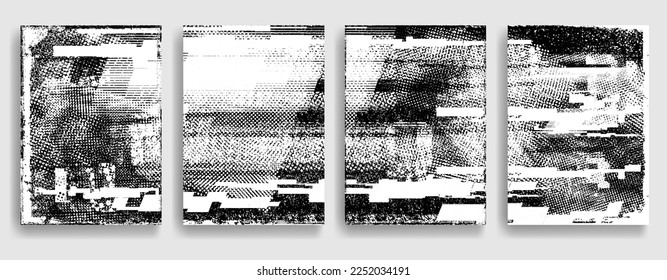 Set Of Different Grunge Textured Brochures . Black and White Patterns in Grungy Style .
