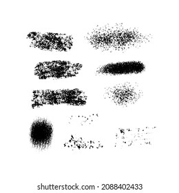 Set of different grunge textures for elements decorating or brush creation. Black on white vector design.