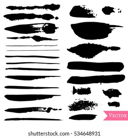 Set of different grunge vector brush strokes. Variety of paint stripes. Distressed banners. Isolated paint brush set. Dry borders.