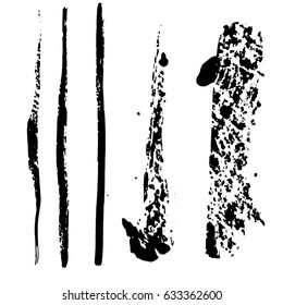 Set of different grunge vector brush strokes. Variety abstract paint stripes. Distressed banners. Isolated paint brush pack. Dry borders. Halftone paints. Large collection of hand drawn textures.