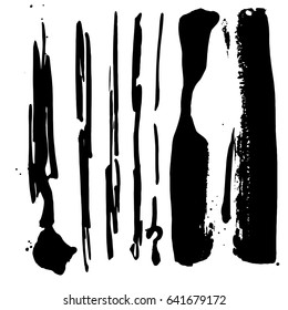 Set of different grunge vector brush strokes. Variety abstract paint stripes. Distressed banners. Isolated paint brush pack. Dry borders. Halftone paints. Large collection of hand drawn textures.