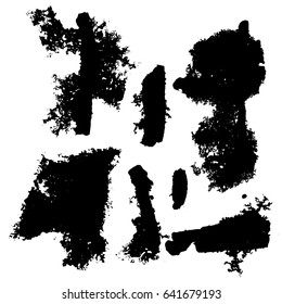 Set of different grunge vector brush strokes. Variety abstract paint stripes. Distressed banners. Isolated paint brush pack. Dry borders. Halftone paints. Large collection of hand drawn textures.