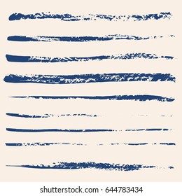 Set of different grunge vector brush strokes. Variety abstract paint stripes. Distressed banners. Isolated paint brush pack. Dry borders. Halftone paints. Large collection of hand drawn textures.