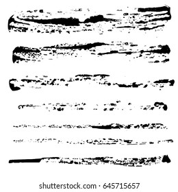 Set of different grunge vector brush strokes. Variety abstract paint stripes. Distressed banners. Isolated paint brush pack. Dry borders. Halftone paints. Large collection of hand drawn textures.