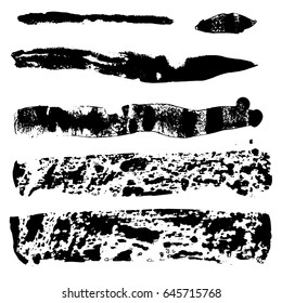 Set of different grunge vector brush strokes. Variety abstract paint stripes. Distressed banners. Isolated paint brush pack. Dry borders. Halftone paints. Large collection of hand drawn textures.
