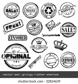 set of different grungy rubber stamps - 16 pieces