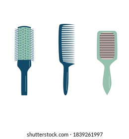 Mit verschiedenen Haarkämmen und Bürsten. Friseur-Tool flach isolierte Vektorsymbole