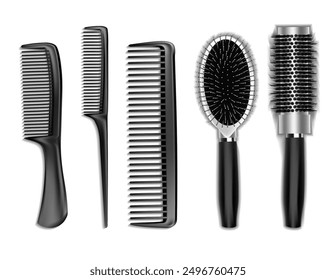 A set of different hair combs and brushes. Vector illustration
