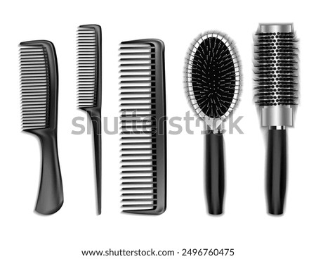 A set of different hair combs and brushes. Vector illustration