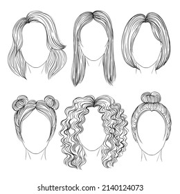 Set Different Hair Hairstyle Pencil Drawing Stock Vector (Royalty Free ...