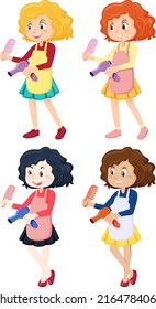 Set of different hairdressers holding tools illustration