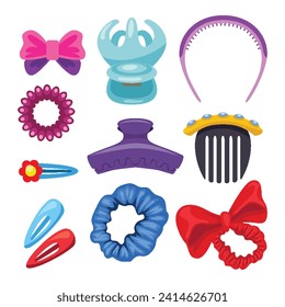 Set of different hairpin collection, Hair Clips Isolated Set, Accessories Hairpins for Girls and Women for Holding Hair Adding Hairstyle, Cute hairpins, elastic bands, rings, bracelet.