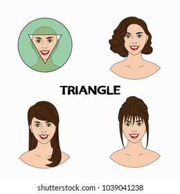 A set of different hairstyles for the face of a triangle type. Vector illustration.