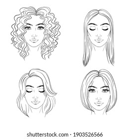 A set of different hairstyles. Hand-drawn. Vector, illustration.