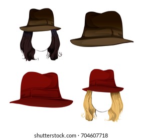 Set of different hairstyles of two colors vector illustration