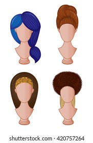 Set of different hairstyles. Vector illustration of female hairdo