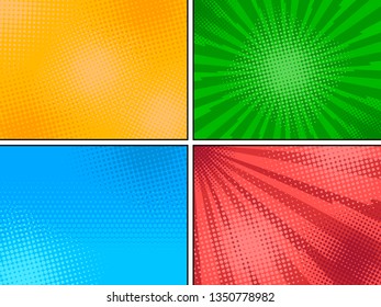 Set of different halftone backgrounds in Pop Art style. Vector illustration