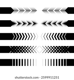 Set of different halftone lines with circles, squares and hexagons