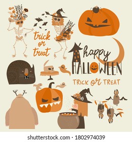 Set Of Different Halloween Elements And Characters