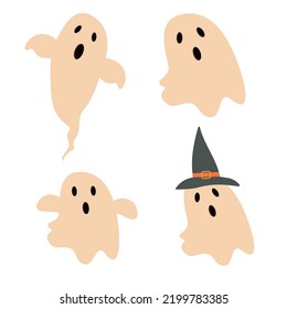 A set of different Halloween ghost characters. Vector illustration