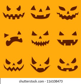 Set of different Halloween pumpkin faces.