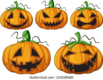 Set of different halloween pumpkin  illustration
