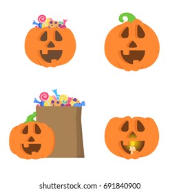 Set with different halloween pumpkins