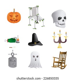 a set of different halloween related elements on a white background