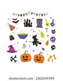 Set Of Different Halloween Vectors And Spooky Icons