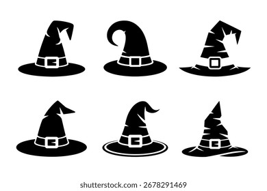 Set of different Halloween witch hat silhouette