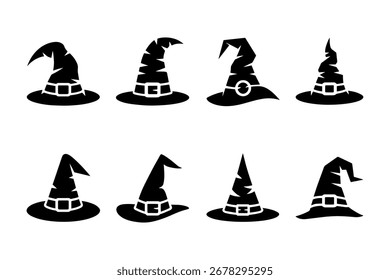 Set of different Halloween witch hat silhouette
