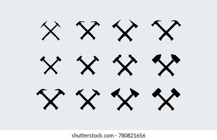 Set of Different Hammer Silhouette vector