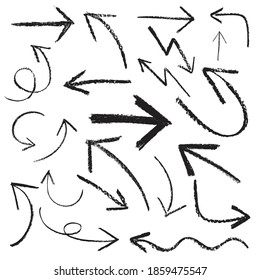 Set of different hand drawn chalk brush strokes arrows