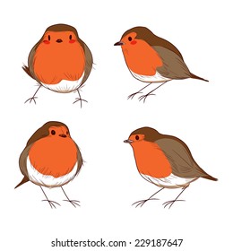 Set of different hand drawn color cute robin birds