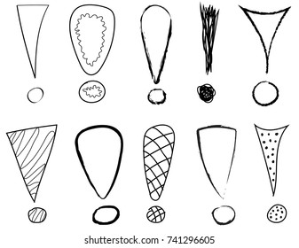 Set of different hand drawn exclamation points. Vector.