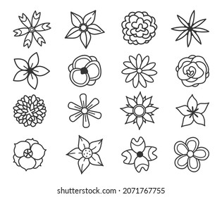 Set of different hand drawn flower icons in simple doodle style. Vector illustration.