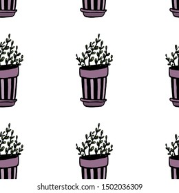 Set of different hand drawn house plants in pots. Isolated decorative plants: aloe, crassula, flower for design template, icon, gift card. Sketch style vector illustration.