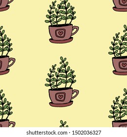 Set of different hand drawn house plants in pots. Isolated decorative plants: aloe, crassula, flower for design template, icon, gift card. Sketch style vector illustration.