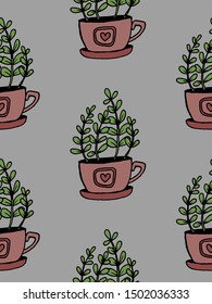 Set of different hand drawn house plants in pots. Isolated decorative plants: aloe, crassula, flower for design template, icon, gift card. Sketch style vector illustration.
