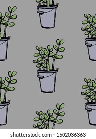 Set of different hand drawn house plants in pots. Isolated decorative plants: aloe, crassula, flower for design template, icon, gift card. Sketch style vector illustration.