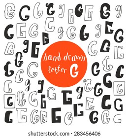 Set of different hand drawn letter G. Logo,emblems or icons design template elements. Set of alphabet symbols. Vector illustration