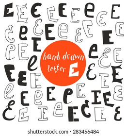 Set of different hand drawn letter E. Logo,emblems or icons design template elements. Set of alphabet symbols. Vector illustration