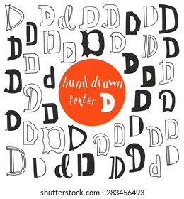 Set of different hand drawn letter D. Logo,emblems or icons design template elements. Set of alphabet symbols. Vector illustration