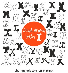 Set of different hand drawn letter X. Logo,emblems or icons design template elements. Set of alphabet symbols. Vector illustration