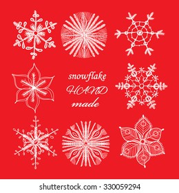 Set of different hand drawn snowflakes. Vector illustration