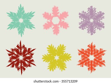 Set of different hand drawn snowflakes. Vector illustration