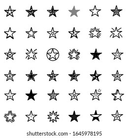 Set of different hand drawn stars, rough handmade, black doodles isolated on white background EPS Vector